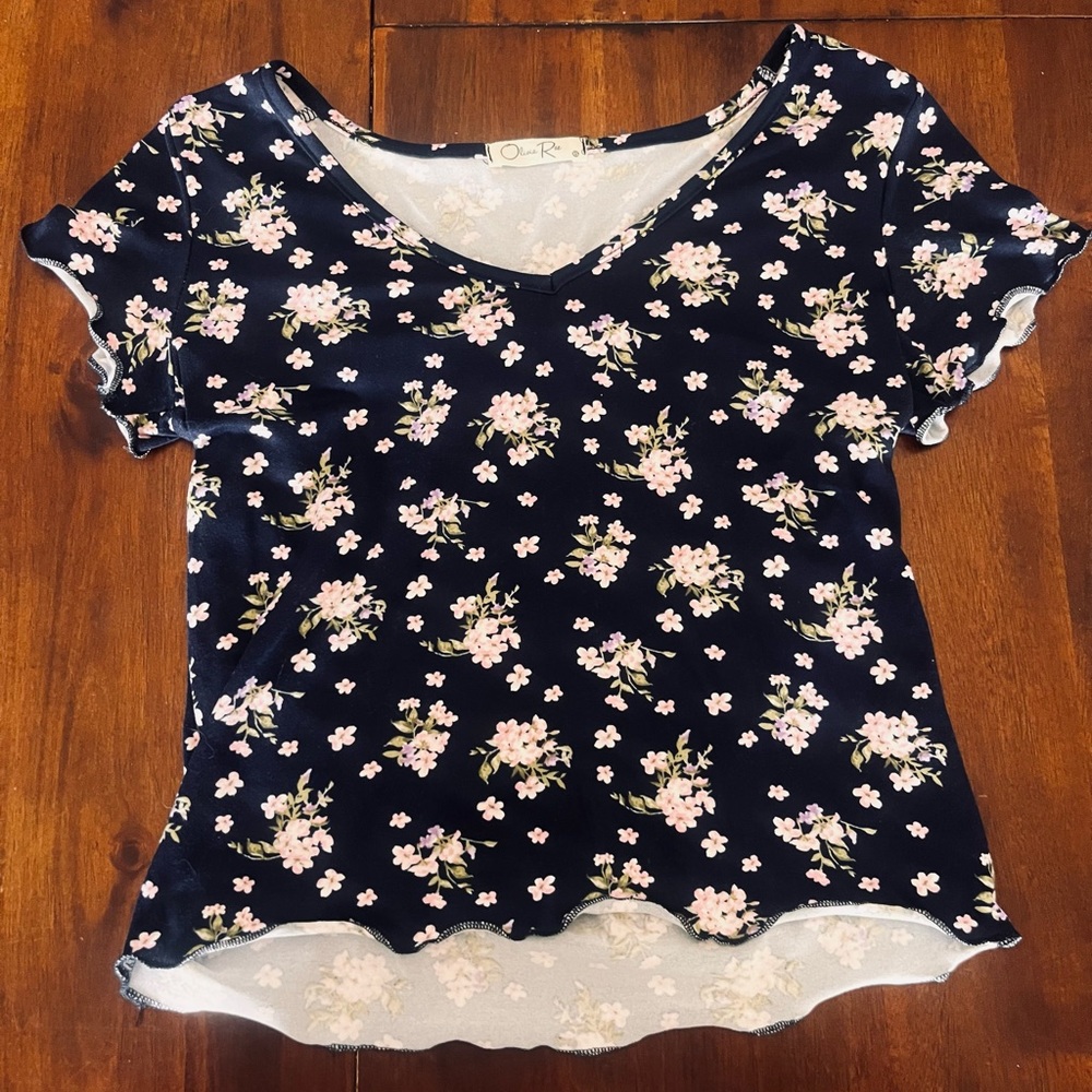 XS Teen Girls Cropped Flower Tee